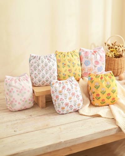 Image of ALVABABY Baby Cloth Diapers 6 Pack with 12 Inserts Cloth Diaper Covers Adjustable Washable Reusable for Baby Girls and Boys 6DM141A