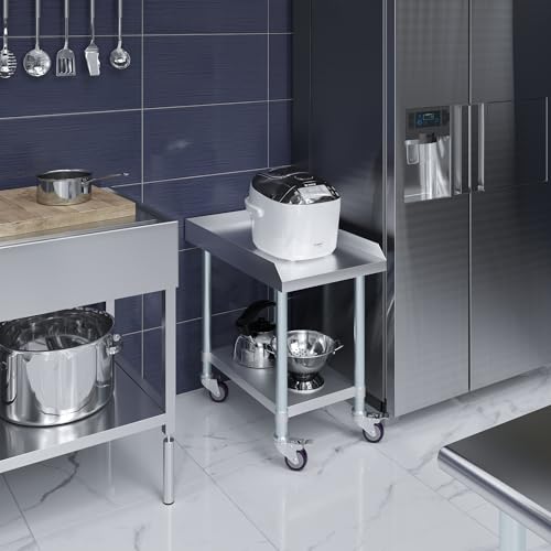 Image of AmGood Stainless Steel Equipment Stand with Undershelf + Casters, Heavy Duty, Commercial Grade, NSF Certified (30 inch Width x 18 inch Length + Casters)