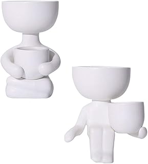 Cabilock Vaso para suculentas e rosto com cabeça humana, vaso de cerâmica, estátua para suculenta, vaso para decoração de casa, jardim, escultura para casa, escritório, varanda