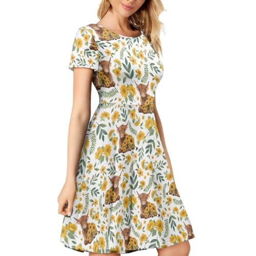 Image of AFPANQZ Womens Casual Summer Lightweight Vintage Dress Short Sleeve Midi Dress Knee-Long Luxury Formal Dress