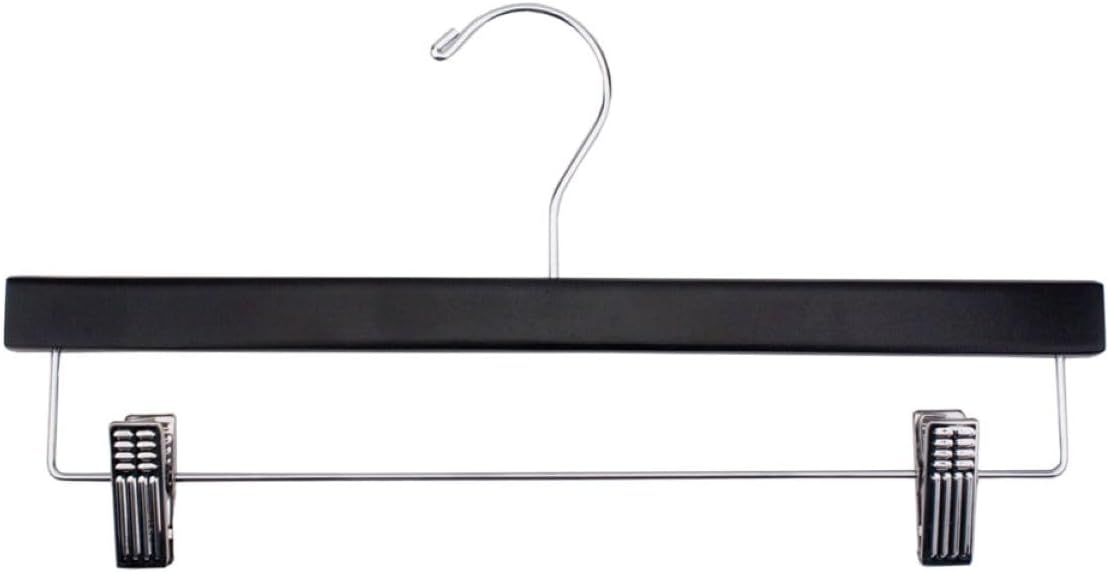 NAHANCO 14” Flat Wooden Skirt/Pant Hanger with Chrome Hardware, Black (Pack of 10)