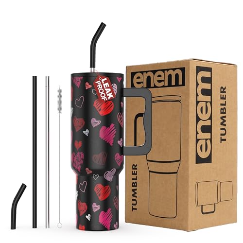 Image of enem Tumbler, Toxic Romance, Insulated Premium Vacuum Leak Proof Tumblers, Stainless Steel Travel Mug with Handle, Lid & Straw, 1.2L Tumbler for Coffee, Iced Tea, or Water
