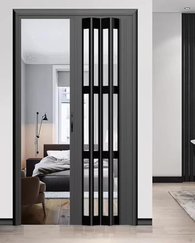 Modern Accordion Folding Closet Doors - Space-Saving Sliding Panels with Top Track & Handle for Interior Use - Perfect for Pantry, Bedroom & Storage Solutions