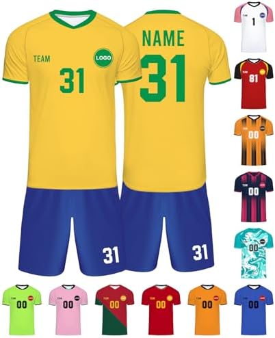 Personalised Football Shirt Name Number Logo Custom Football Kit Jersey Shorts Gifts for Kids Boys Men Football Party