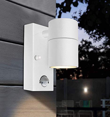 Long Life Lamp Company ZLC057 - Lámpara de pared con sensor de movimiento para exteriores (acero inoxidable, acabado blanco)