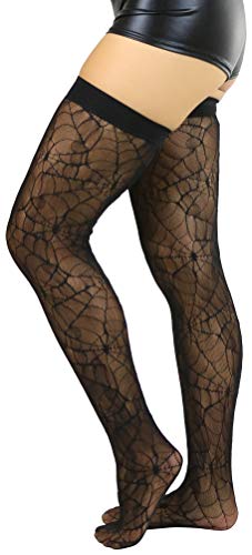 Image of ToBeInStyle Women's Spiderweb & Crawling Spider Print Hosiery Tights & Thigh High Stockings