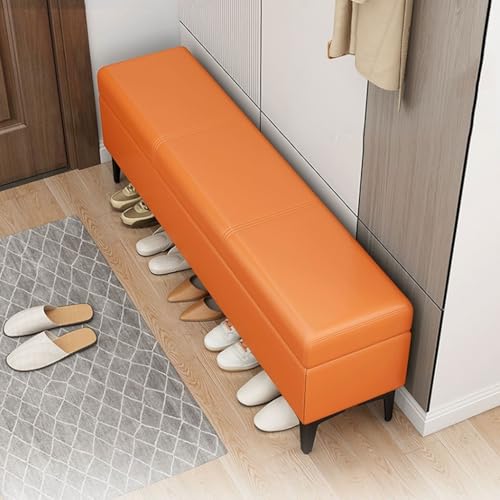 Reposapiés otomano de Almacenamiento de Piel sintética GE, baúl para Juguetes, Banco cúbico y Asiento para Guardar Zapatos, Taburete Largo y Estrecho con Patas - Solución para la Entrada de