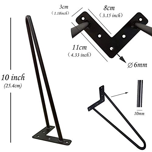 10inch Metal Furniture Hairpin Legs, 25cm Heavy Duty Industrial Coffee Table End Leg with Screws & Floor Protectors, Stable Standard Height Table Modern Furniture Hardware 4PCS DIY Leg - Image 2