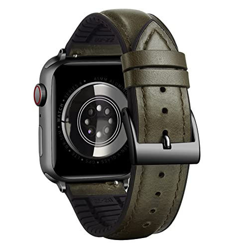 BINLUN Compatible with Apple Watch Strap 42mm 44mm 45mm 46mm 49mm Oil Wax Leather and Breathable Silicone Hybrid Replacement Band Compatible with iWatch Ultra SE SE2 Series 10/9/8/7/6/5/4/3/2/1