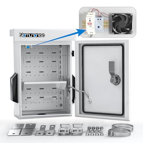 Image of Outdoor Electrical Box with Thermostat and Fan, Cold-Rolled Steel Plate, Aluminum Alloy Back Beam, One-Piece Ventilation Design, IP65 Waterproof, Wall /Pole Mounted. (17.7 inch x 13.7 inch x 7.9 inch)