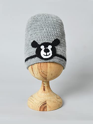 Image of Handmade Knitted Self Design Woolen Beanie Cap for Kids - White & Red 6-12 M | Winter Cap for Baby | FUNCAP56-6-12 M