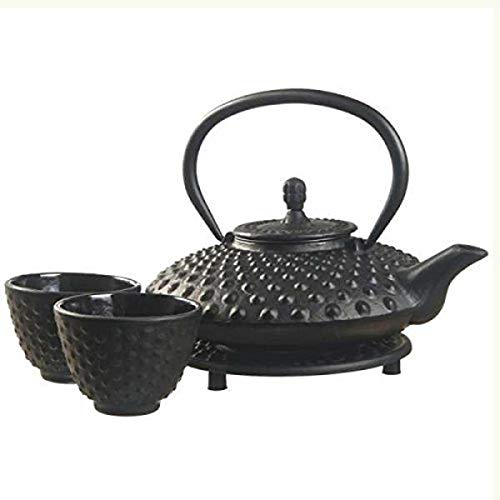 M.V. Trading New Star International T8100 Cast Iron Mocha Tea Set with Trivet, 27 oz, Black