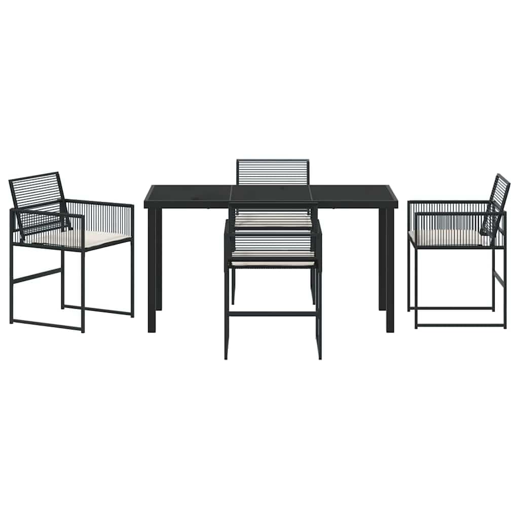 Set da Pranzo da Giardino 5 Pz in Polyrattan con Tavolo Nero | Struttura pieghevole salvaspazio con piano in vetro temperato, ideale per cene all'aperto su terrazzo o patio.