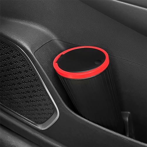 Image of AUCELI Car Cup Holder Trash Can with Lid, Mini Garbage Bin for Auto Door Pocket, Leakproof and Waterproof, Multipurpose Portable Small Storage Organizer, Car Interior Accessories Essential (Red)