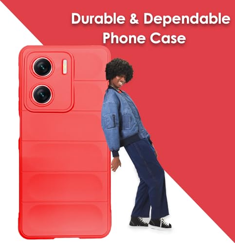 Image of A rtistque Liquid Silicone Stripes Back Cover Case for Vivo V29e 5G | with Camera Protection | with Inner Fabric | Anti Slip Grip | AirBag Case - Red