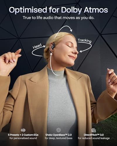 Image of SHOKZ OpenFit Pro Open-Ear True Wireless Earbuds with Open-Ear Noise Reduction, Optimised for Dolby Atmos, Deep Bass, 50H Playtime, AI-Powered Clear Calls for Work, Sport, Bluetooth 6.1, IP55, Black