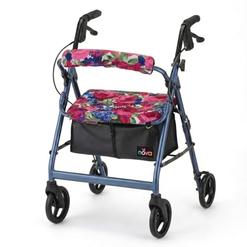 NOVA Rollator Walker Seat & Backrest Cover Set – Removable Washable Fabric Cushion Covers for Standard Rolling Walkers, Comfort & Style Upgrade Mobility Accessory, English Garden Design