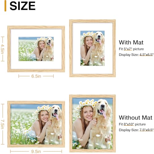 decorUhome 8x10 Picture Frame Set of 10, Display Photos 5x7 with Mat or 8x10 Unmatted for Picture Frames Collage Wall Decor, Natural