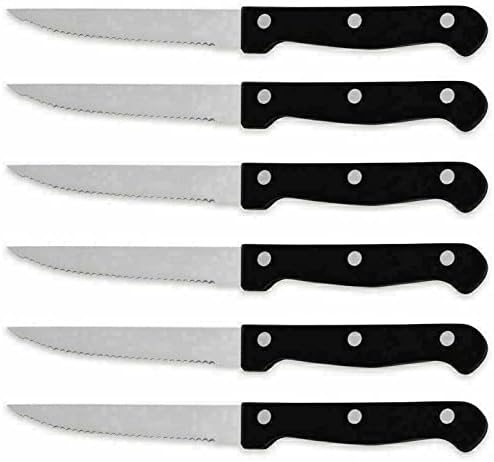 Guilty Gadgets Pack of 6 Steak Knives Stainless Steel Table Knife Kitchen Dine Cutlery Serrated Edge | Dishwasher Safe - Turkey Beef Chicken Xmas Christmas Dinner Cutlery Knife Set