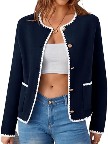 Image of MASCOMODA Open Front Cropped Cardigan Sweaters for Women Fall Dressy Casual Long Sleeve Button Down Knit Tweed Jacket Outwear