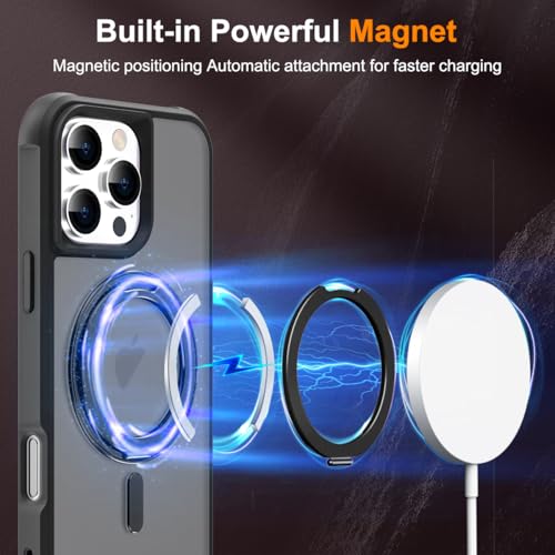 Image of Compatible with iPhone 16 Pro Case with Stand 6.3 inch,Black | Matte Translucent Phone Case for iPhone 16 Pro,360 Magnetic Ring Stand,Compatible Mag-Safe,Military Grade Protection