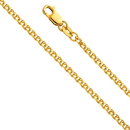14k REAL Yellow/White/Rose Gold Solid 2mm, 1.7mm, 1.5mm, 1.2mm Flat Open wheat Chain Necklace with Lobster Claw Clasp3