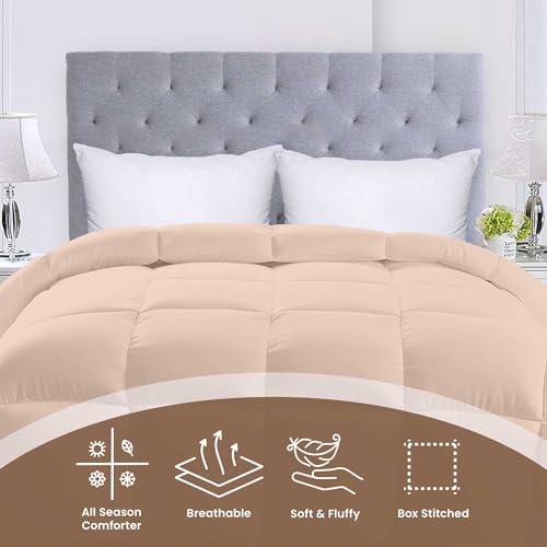Utopia Bedding Comforters Queen Size, All Season Duvet Insert, Down Alternative Box Stitched Bed Comforter with Corner Tabs, Machine Washable (Beige)