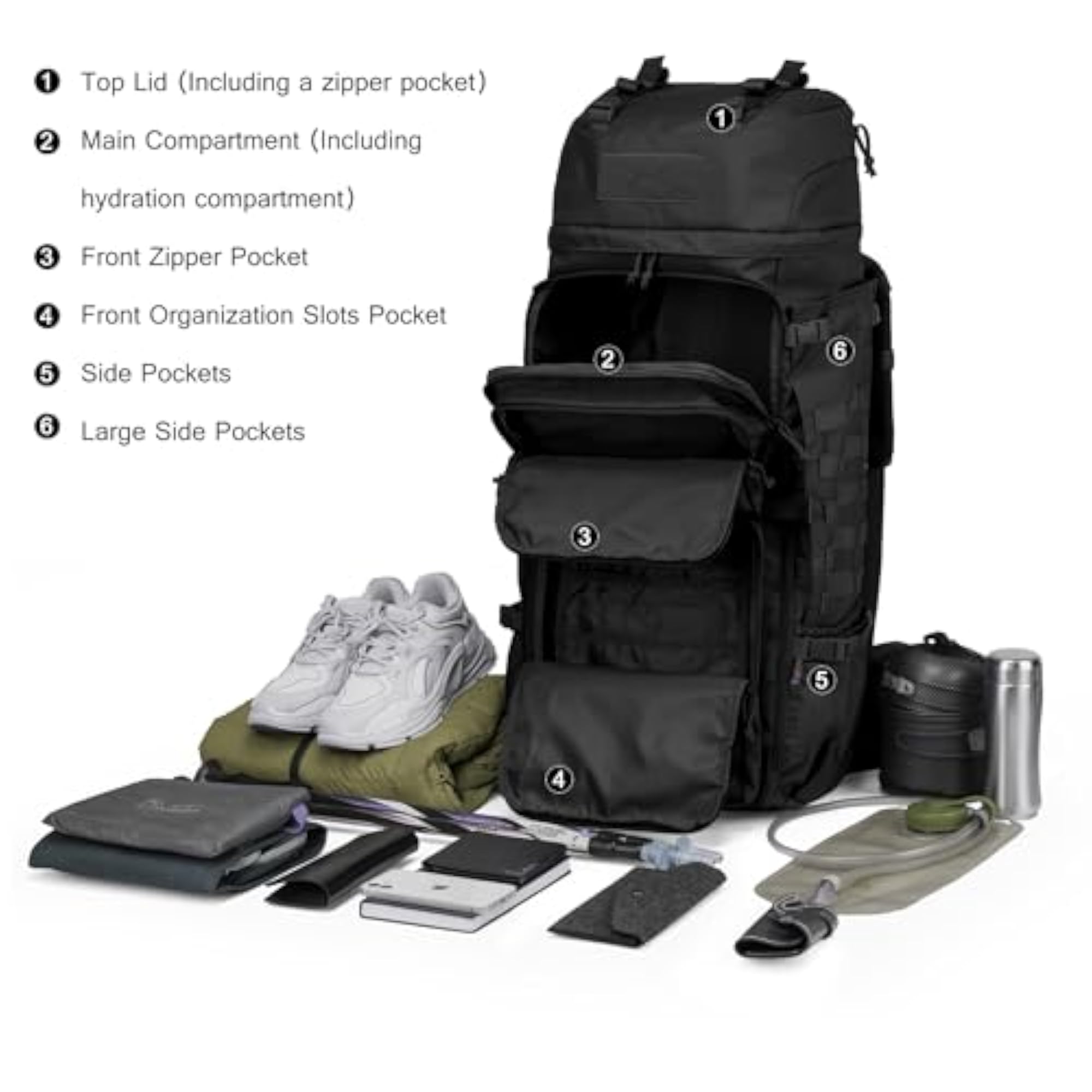 75L Tactical Backpack, Large Camping Backpack with Rain Cover