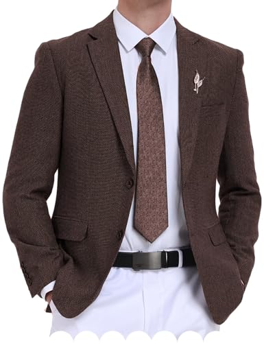 Men Tweed Blazer Casual Sports Coats Retro Herringbone Blazers Western Suit Jacket for Wedding Homecoming Party Prom