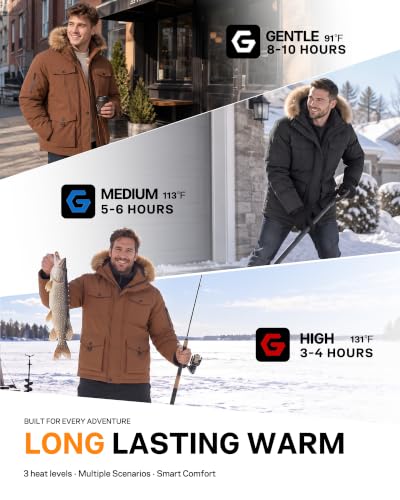 Wulcea Graphene Heated Jacket for Men Cargo Hooded Parka Winter Coat Insulated Waterproof 12V 18400mAh Large Capacity Battery - Image 6