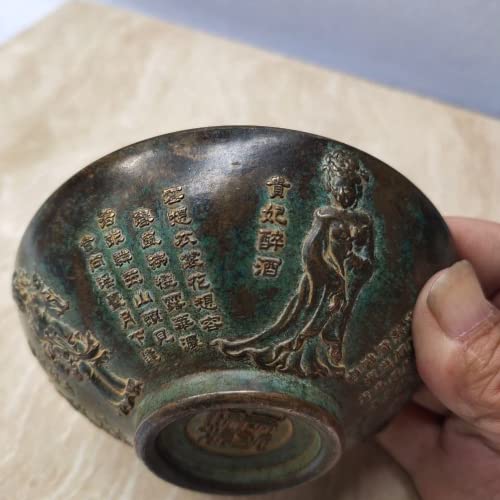 Cuenco de bronce de colección con grabado de las Cuatro Bellezas y acabado antiguo 5