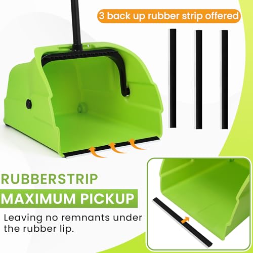 Image of (3PK) Commercial Jumbo Heavy Duty Stand Up Debris Pan, Large Lobby Dustpan with Long Handle, Scooper for Outdoor Leaves Cleaning, Courtyards /Garage /Sidewalks-Professional Grade