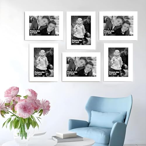 Image of Art Street Decorative Premium Set of 6 Individual Wall Hanging Picture Frame for Home, Living Room, Study Room Decor & Office Decor(5 x 7 Inch Picture Size) - White