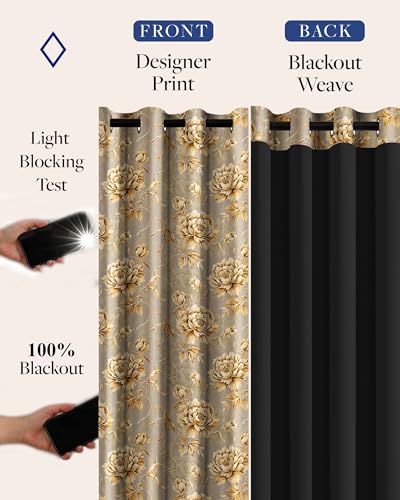Image of Cloth Fusion Printed 100% Blackout Long Door Curtains 9 Feet Set of 2