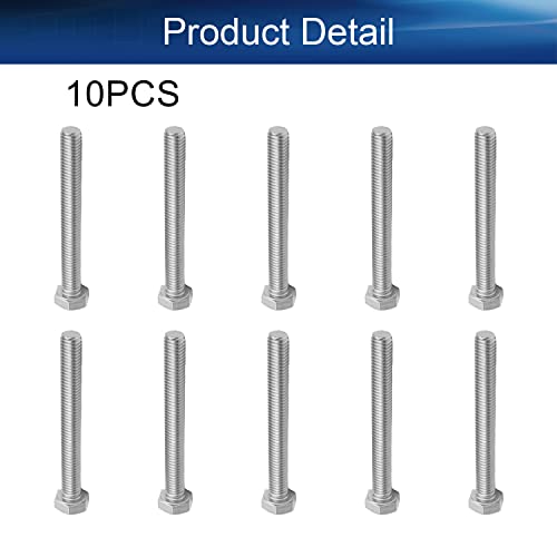 Image of Bettomshin 10Pcs M8 x 70mm Hex Bolts, 304 Stainless Steel 1.25mm Thread Pitch Fully Threaded Metric Hex Head Screw Bolts, Hexagon Screw Bolt, Hex Tap Bolts, Silver (Overall Size 75.45x13x13mm)