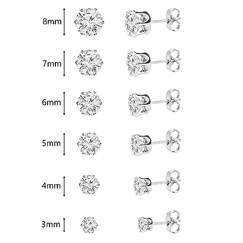 Hedume 60 Pack Cubic Zirconia Stud Earring, 6 Sizes Round Clear Earring Studs Set for Women and Men (60 Pack, 30 Pairs)2