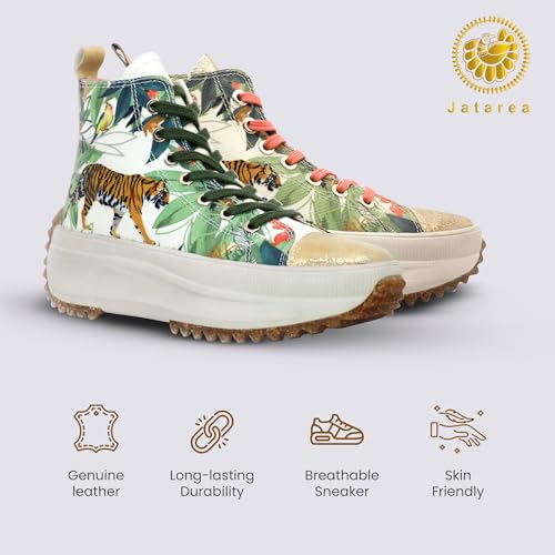 JATAREA Women's Fashion Sneakers – Genuine Leather Casual Shoes, Comfortable Cushioned Insole, TPR Rubber - Ethylene Vinyl Sole, Stylish Lifestyle, Lightweight & Durable Travel Sneakers2