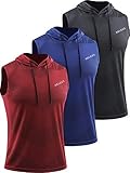 NELEUS Men's Workout Tank Tops Sleeveless Running Shirts with Hoodie,5098,3 Pack,Grey/Blue/Red,3XL