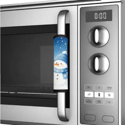 Image of Christmas Kitchen Decor Refrigerator Door Handle Covers Set of 6 Washable Kitchen Appliance Decor Handles Keep Clean Anti-Slip Fridge Accessories for Christmas, Blue Snowman Snowflake