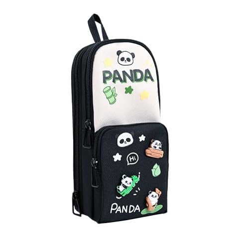Image of Three Layer School Bag-Shaped Pencil Pouch, Large-Capacity Pencil Pouch with Zipper, Multipurpose Pen & Pencil Case for School Supplies for Boys & Girls (Pack of 1) (Panda - Black)