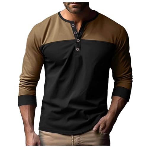 Men's Long-Sleeved V-Neck T-Shirt - Men's Work Blouse with Colour Blocks, Top Large Size Chic and Elegant Fashion Shirt with Buttons Basic Autumn and Winter Leisure Tunic Men's Long-Sleeved V-Neck T-Shirt - Men's Work Blouse with Colour Blocks, Top Large Size Chic and Elegant Fashion Shirt with Buttons Basic Autumn and Winter Leisure Tunic