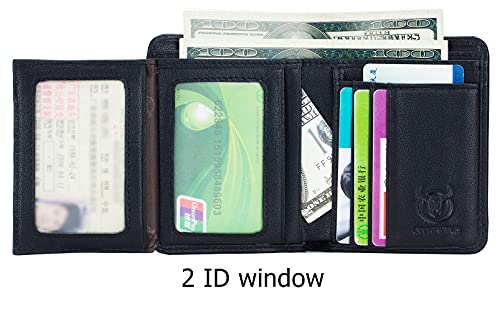 BULLCAPTAIN Genuine Leather Bifold Men Wallet RFID Blocking Credit Card Holder Minimalist Wallet with 2 ID Window (Black)4