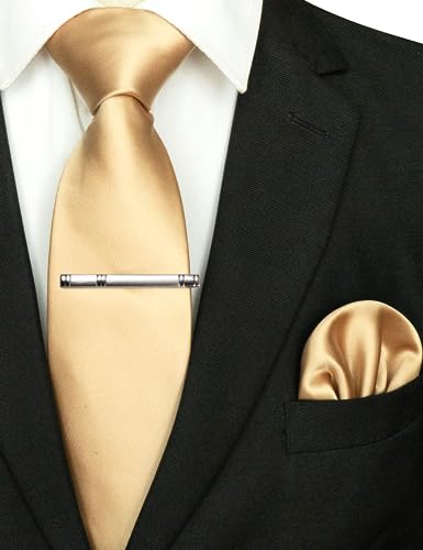 Mens Solid Color Formal Necktie and Pocket Square, Tie Clip Sets2