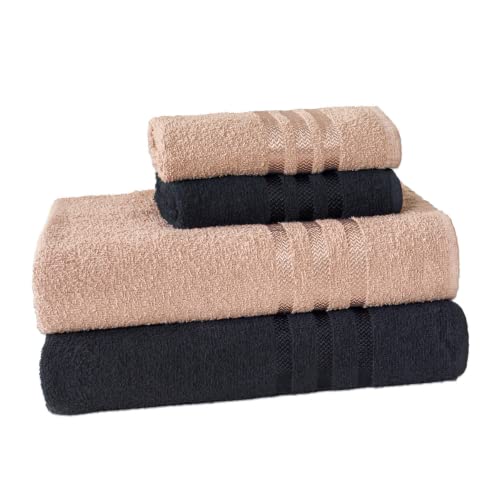 Jogo de Toalhas Adulto 4 Peças Felpudas Europa Algodão Premium (Castanho + Preto)