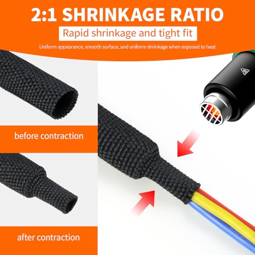 Heat Shrink Braided Sleeving, 16ft Automotive Wire Harness Wrap, High Temp Abrasion Resistant Wiring Cable Protection Protection & Organizing (Black, 25mm(1")) miniatura 3