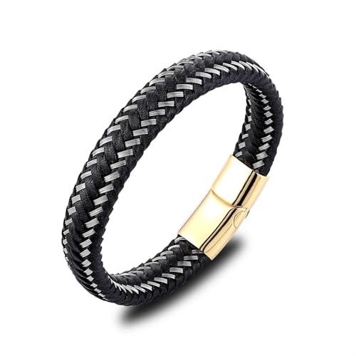 Bracelet homme en cuir véritable monocouche noir et style punk décontracté