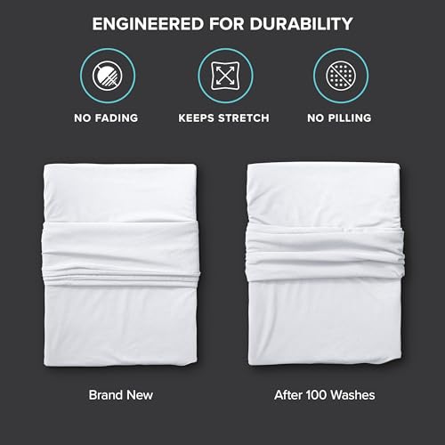 Image of Bare Home Cooling Performance Jersey Knit Stretch Sheet Set, Moisture-Wicking & Breathable, 4-Way Stretch Bed Sheets, Envelope Pillowcases (Twin, White)