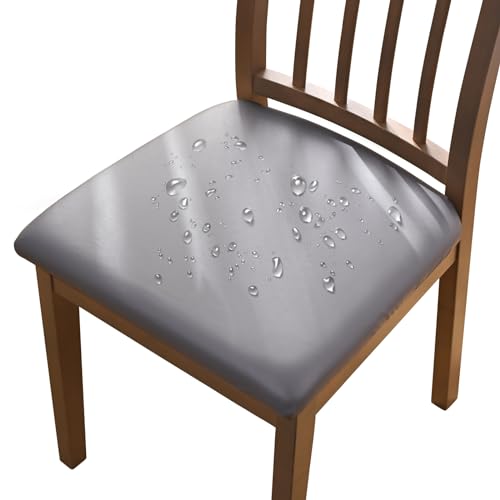 Alishomtll Set di 4/6 coprisedia in pelle elasticizzata, impermeabile, rimovibile, lavabile, per sala da pranzo, cucina, matrimonio, giardino, ufficio (grigio, 4 pezzi)