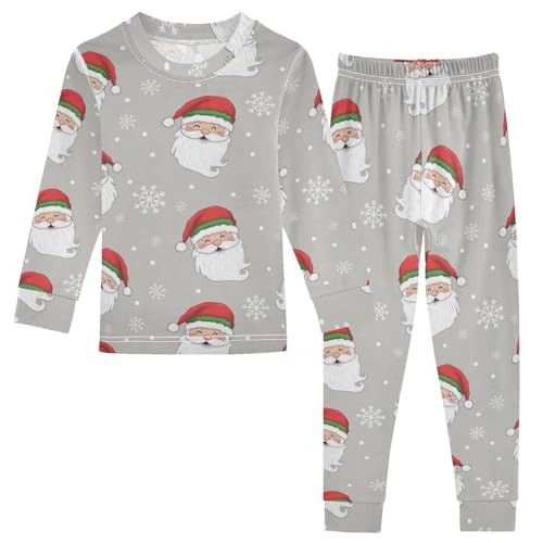 Pajama Sets Long Sleeve Santa Claus Snowflakes Pattern Soft Comfy Sleepwear 2 Piece PJS 3-8T