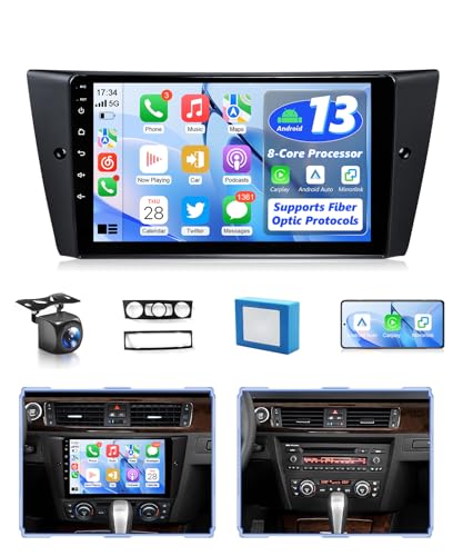 Image of 8Core Radio for BMW 328i 335i 325i E90 E91 E92 E93 2005-2011 Stereo Wireless CarPlay Android Auto, 9 inch Touch Screen for BMW 128i Head Unit BT FM RDS DSP GPS WiFi SWC Camera, 2G+32G Has Fiber